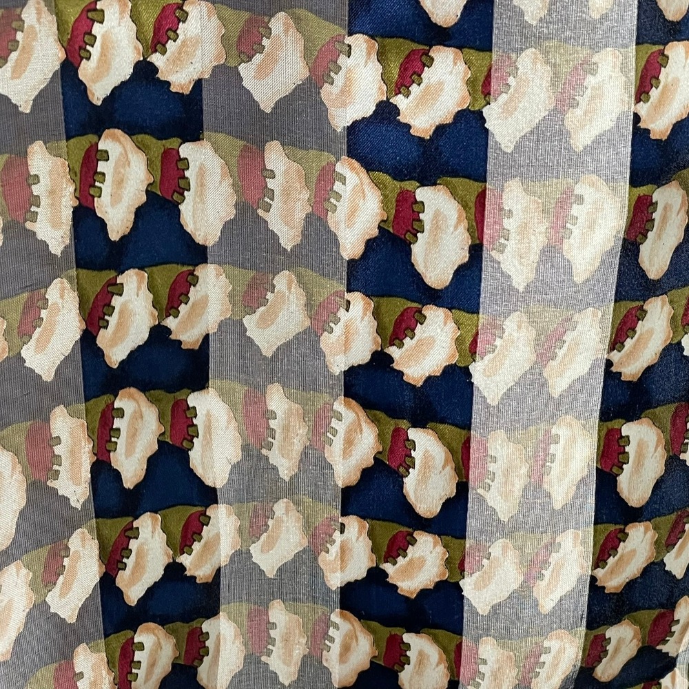 Vintage Style 100% Silk Abstract Geometric Print Scarf Navy Blue Cream 64x13 - Picture 7 of 12